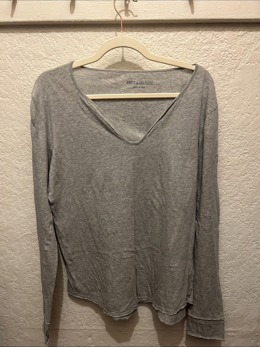 Zadig & Voltaire Light Gray V-Neck Long Sleeve Tee